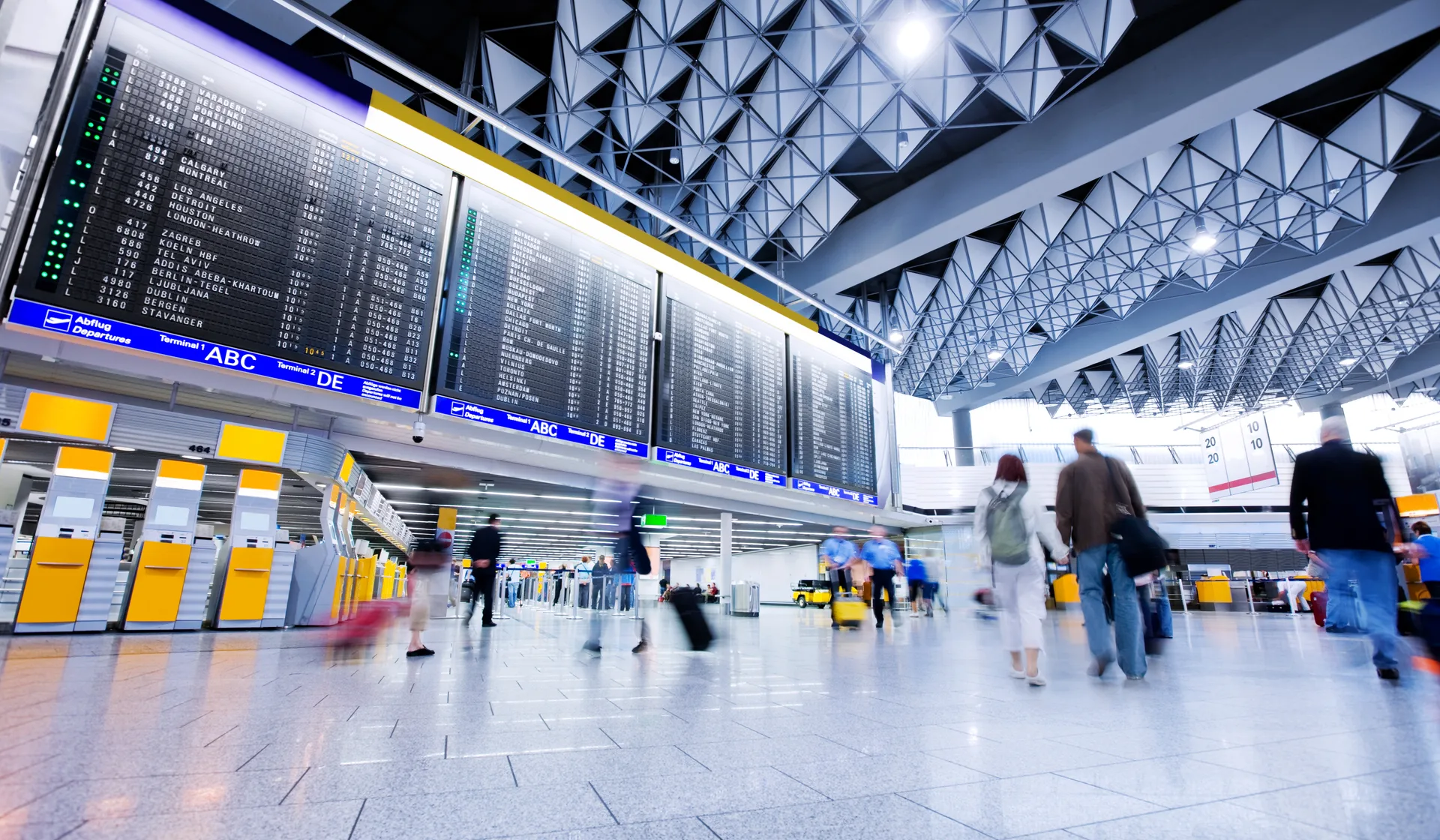 The arrivals hall at a busy airport
