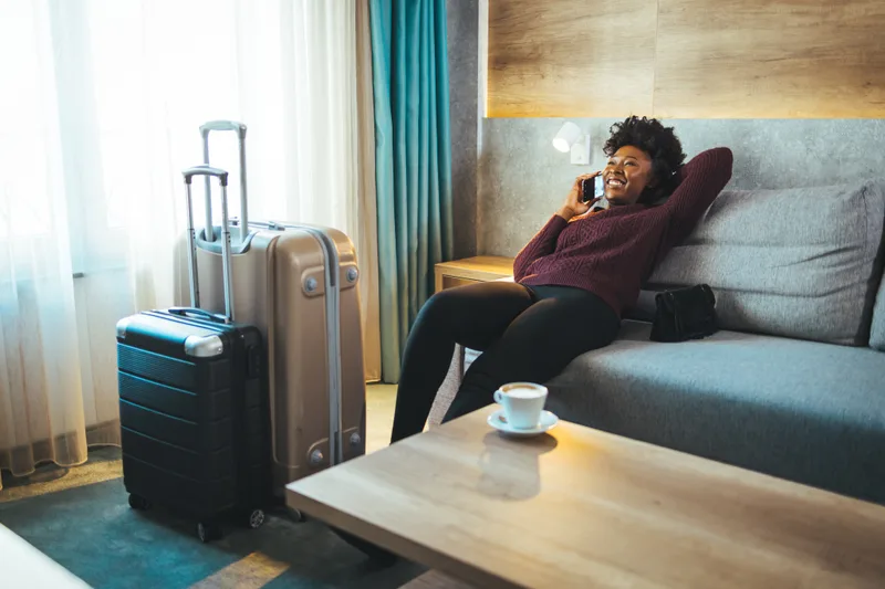 An airport hotel room the night before a flight
