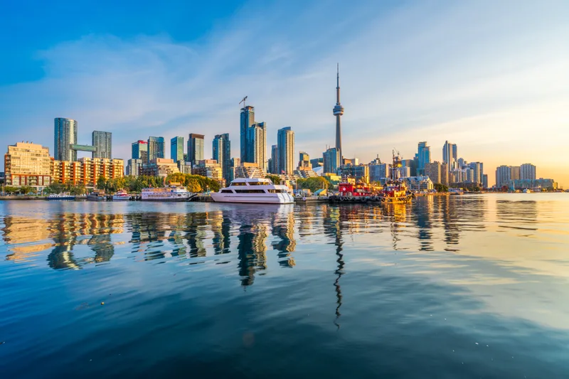 The downtown Toronto skyline and harbour near Billy Bishop City Airport